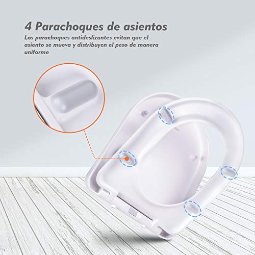 Tapa WC Antideslizante, TACKLIFE TBTS03B Asiento Inodoro de Urea-formaldehído en Forma de D con Liberación Rápida, Tapa de Inodoro con Cierra Suave y Silencioso Fácil de Instalación y Limpieza
