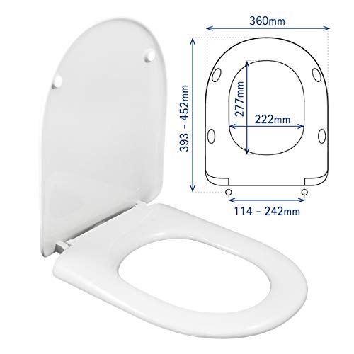 Tapa y asiento de WC blanco con frontal redondo y bisagra ajustable y desprendible