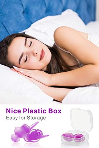 Tapones para los oídos para dormir, Eargrace 2 pares Forma oval Tapones para los oídos con reducción de ruido Tapones para los oídos de silicona suave ultraconfortables para dormir, trabajar (Púrpura)