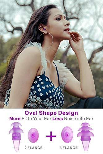 Tapones para los oídos para dormir, Eargrace 2 pares Forma oval Tapones para los oídos con reducción de ruido Tapones para los oídos de silicona suave ultraconfortables para dormir, trabajar (Púrpura)