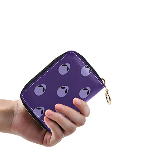 Tarjetero de Regalo de Dibujos Animados Cute Alien Planet Spacecraft Tarjetero para Mujer Cartera de Cuero PU con Cremallera Alrededor de tamaño Compacto Tarjeta con Cremallera Cartera para Mujeres D