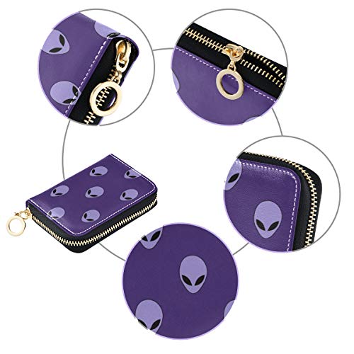 Tarjetero de Regalo de Dibujos Animados Cute Alien Planet Spacecraft Tarjetero para Mujer Cartera de Cuero PU con Cremallera Alrededor de tamaño Compacto Tarjeta con Cremallera Cartera para Mujeres D
