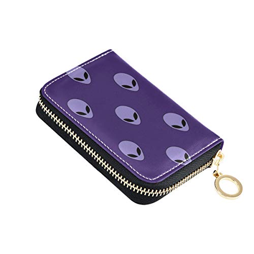 Tarjetero de Regalo de Dibujos Animados Cute Alien Planet Spacecraft Tarjetero para Mujer Cartera de Cuero PU con Cremallera Alrededor de tamaño Compacto Tarjeta con Cremallera Cartera para Mujeres D