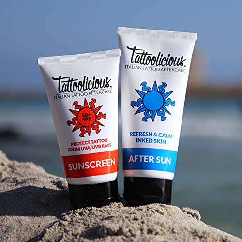 Tattoolicious AFTER SUN - Aftersun para tatuajes, con principios bioactivos, revitaliza el tatuaje después de la exposición al sol, 100 ml