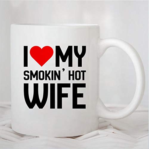Taza de café con texto en inglés "I Love My Smokin' Hot Wife", taza de té de cerámica, regalo para amigos, familia amante colega, 15 onzas