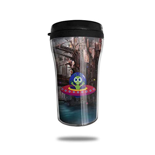 Taza de café reutilizable con diseño de paisaje urbano digital para viajes y senderismo