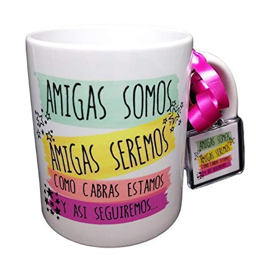 Taza Y Llavero Frase Amigas Somos, Amigas seremos, como Cabras Estamos y así seguiremos Regalo Amistad.Regalo para Amiga.