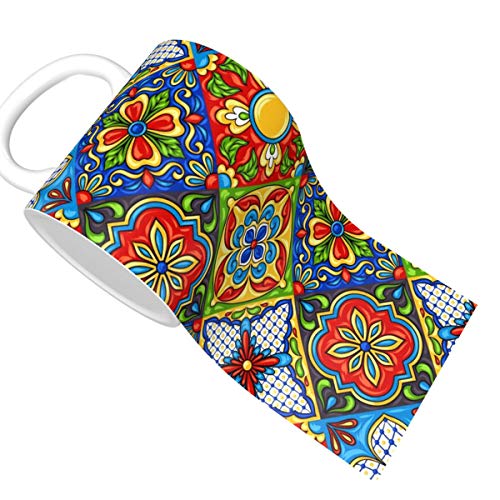 Tazas de café novedosas con patrón de cerámica de Talavera mexicana. Adorno folclórico étnico. Taza de cerámica italiana de cerámica para té y café de 11 oz