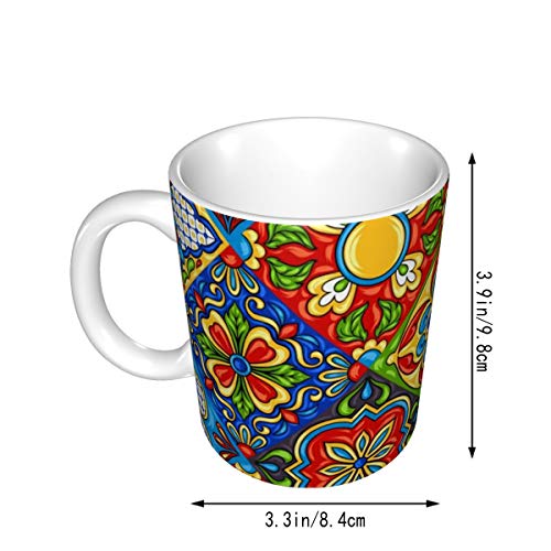 Tazas de café novedosas con patrón de cerámica de Talavera mexicana. Adorno folclórico étnico. Taza de cerámica italiana de cerámica para té y café de 11 oz