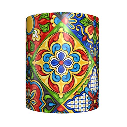 Tazas de café novedosas con patrón de cerámica de Talavera mexicana. Adorno folclórico étnico. Taza de cerámica italiana de cerámica para té y café de 11 oz