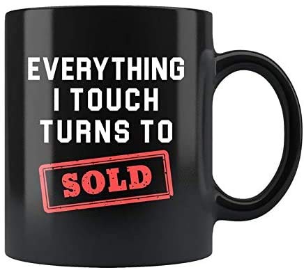 Tazas de cerámica DKISEE Todo I Touch se convierte en vendido, agente de bienes raíces cierre divertido regalo tazas de café 11 oz