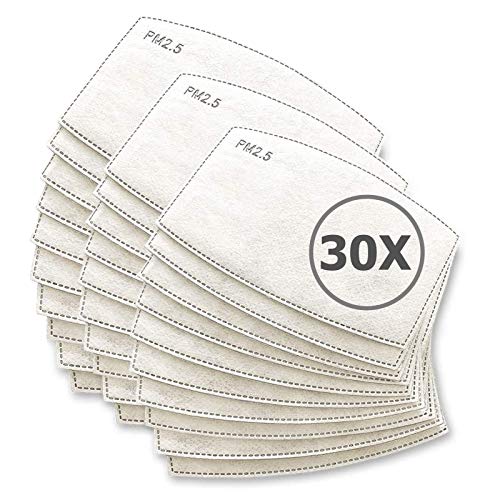 TBOC Filtro Desechable para Mascarilla - [Pack 30 Unidades] Lote de Filtros PM 2.5 Intercambiables con 5 Capas de Filtración Material Suave y Transpirable Evita Polvo Sustancias Nocivas Contaminación