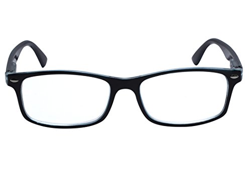 TBOC Gafas de Lectura Presbicia Vista Cansada - [Pack 4 Unidades] Graduadas +2.50 Dioptrías Montura de Pasta Bicolor Negra y Turquesa Diseño Moda Hombre Mujer Unisex Lentes Aumento Leer Ver Cerca