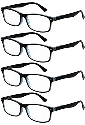 TBOC Gafas de Lectura Presbicia Vista Cansada - [Pack 4 Unidades] Graduadas +2.50 Dioptrías Montura de Pasta Bicolor Negra y Turquesa Diseño Moda Hombre Mujer Unisex Lentes Aumento Leer Ver Cerca