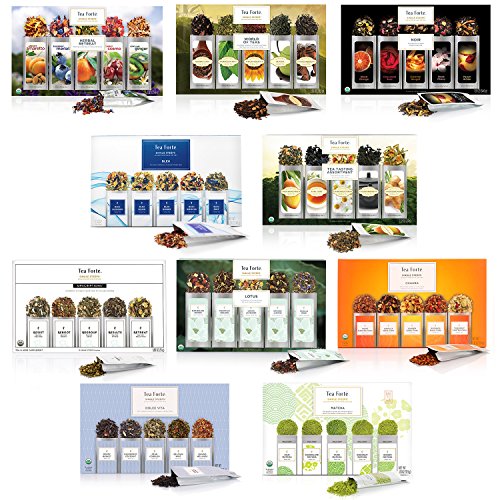 Té Hojas Sueltas World of Teas de UN SOLO USO de Tea Forte, Caja de Té Variado, 15 Bolsas de Un Solo Uso - Té Verde, Té de Hierbas, Té Negro, Té Chai