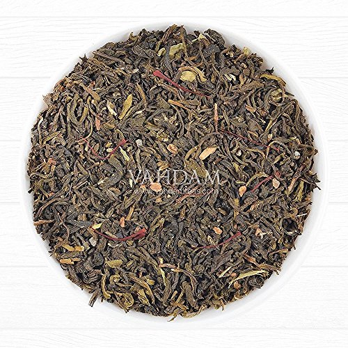 Té Kashmiri Kahwa - Té Chai Saffron Original Indio(50 Tazas), Té Verde Premium mezclado con Kashmiri Saffron, Almendras, Cardamoma y Canela - Té Kashmiri Supremo, Sano y Deliciosa, 100g