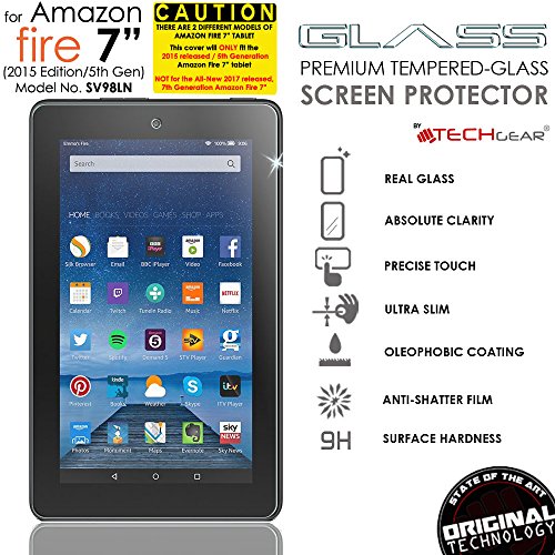 TECHGEAR Vidrio Compatible con Amazon Fire 7" 2015 Tablet - Auténtica Protector de Pantalla Vidro Templado (No para Amazon Fire 7" 2017)