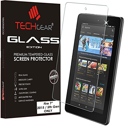 TECHGEAR Vidrio Compatible con Amazon Fire 7" 2015 Tablet - Auténtica Protector de Pantalla Vidro Templado (No para Amazon Fire 7" 2017)