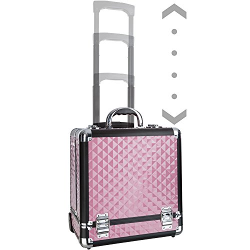 TecTake Maleta para cosméticos Maletín para maquillaje joyería Trolley con Varias Divisiones con ruedas - disponible en diferentes colores - (Rosa)