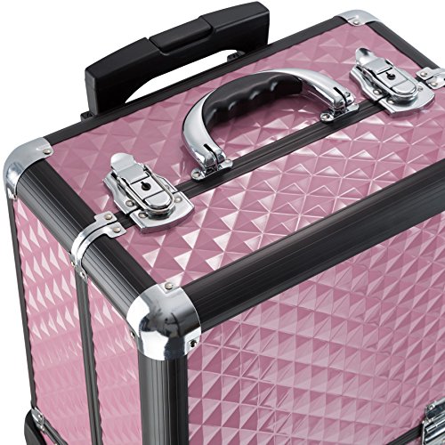 TecTake Maleta para cosméticos Maletín para maquillaje joyería Trolley con Varias Divisiones con ruedas - disponible en diferentes colores - (Rosa)
