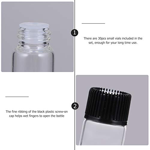 TEHAUX 30 Unids 2 Ml Botellas de Vidrio de Muestra Vacías Frascos Frascos Contenedor de Caja con Tapones de Rosca Frascos de Botella de Muestra Mini Transparente Botella de Emulsión