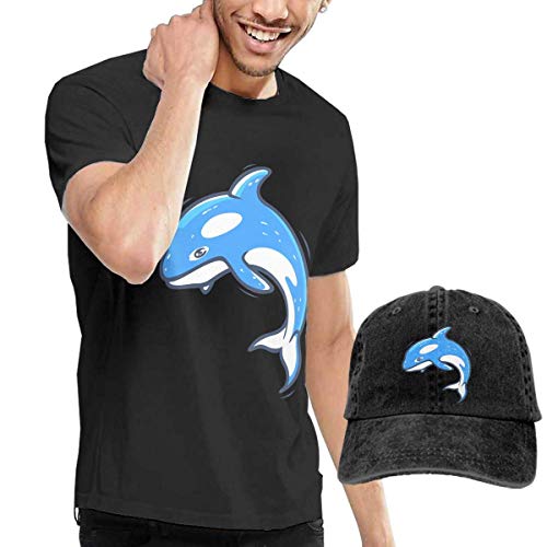 Tengyuntong sunminey Homme T- T-Shirt Polos et Chemises Men's Grampus Whale Sea Life T-Shirts Blouse with Denim Hat