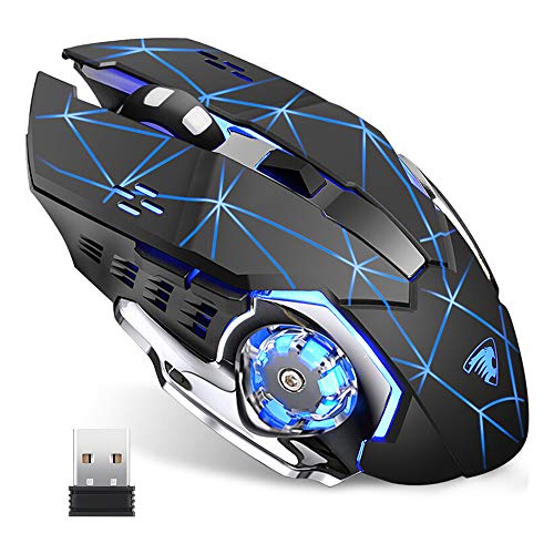 TENMOS T85 Raton Inalambrico Gaming,2.4G USB LED Recargable Inalámbrico silencioso óptico, Sleep Automático, Mango Ergonómico, 3 dpi Ajustable, 6 Botones para Mac/PC/Portatil/Ordenador (Negro Mate)