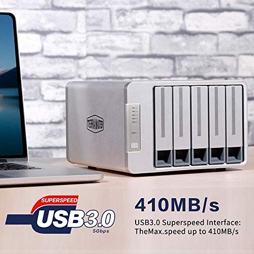 TERRAMASTER D5-300C USB 3.0 (5 Gbps) Tipo C Carcasa Raid de 5 Ranuras Soporte Raid 0/1/Single Modo Raid 2+3 Exclusivo Almacenamiento de Disco Duro Raid (Sin Disco)