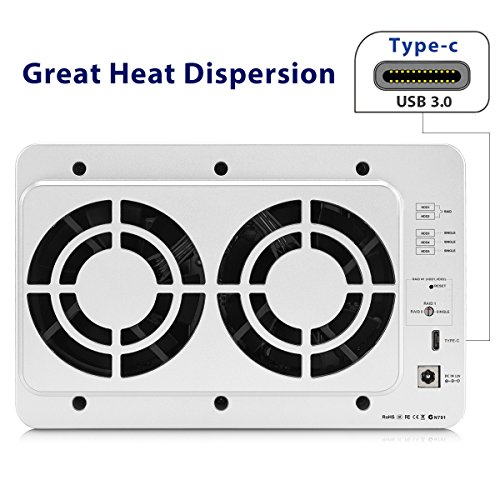 TERRAMASTER D5-300C USB 3.0 (5 Gbps) Tipo C Carcasa Raid de 5 Ranuras Soporte Raid 0/1/Single Modo Raid 2+3 Exclusivo Almacenamiento de Disco Duro Raid (Sin Disco)