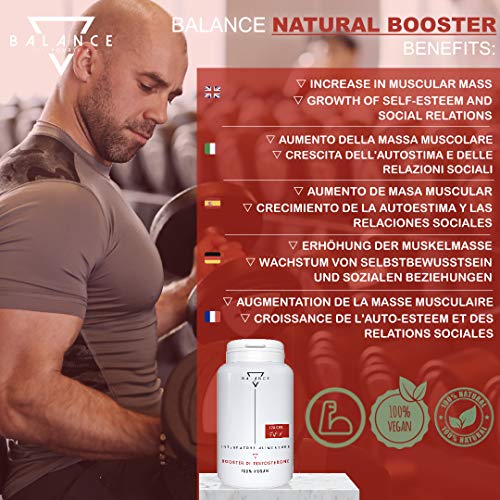 TESTOSTERONA HOMBRE- BALANCE | AUMENTADOR DE TESTOSTERONA | 13 ingredientes activos como FENOGRECO, MACA, TRIBULUS TERRESTRIS, ZINC, VITAMINA D3 | 100% VEGANO | 120 tabletas