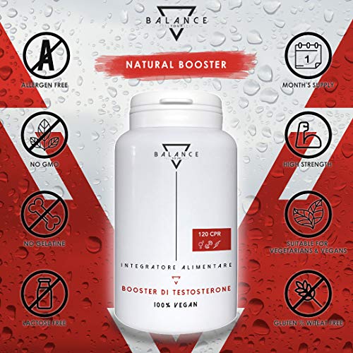 TESTOSTERONA HOMBRE- BALANCE | AUMENTADOR DE TESTOSTERONA | 13 ingredientes activos como FENOGRECO, MACA, TRIBULUS TERRESTRIS, ZINC, VITAMINA D3 | 100% VEGANO | 120 tabletas