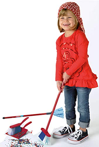 Theo Klein 6706 Set de fregona Vileda, Con fregona, cubo y set para barrer, Con el popular diseño de Vileda, a partir de 3 años, 22,5 cm x 15 cm x 61 cm