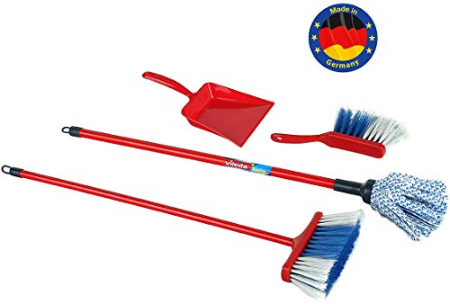 Theo Klein 6706 Set de fregona Vileda, Con fregona, cubo y set para barrer, Con el popular diseño de Vileda, a partir de 3 años, 22,5 cm x 15 cm x 61 cm