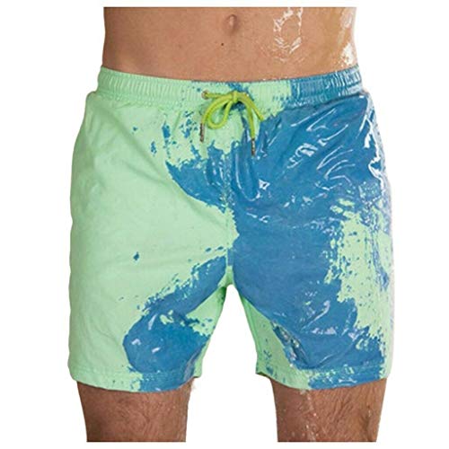 THHT Summer Men - Pantalones de Playa Que cambian de Color Shorts de baño Shorts, decoloración Sensible a la Temperatura Bañador de Playa Pantalones de Playa (Verde Azul, M)