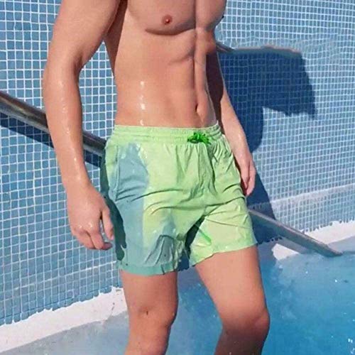 THHT Summer Men - Pantalones de Playa Que cambian de Color Shorts de baño Shorts, decoloración Sensible a la Temperatura Bañador de Playa Pantalones de Playa (Verde Azul, M)