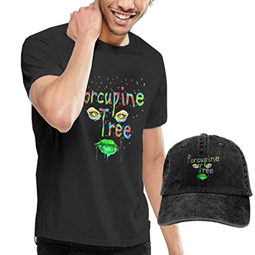 Thimd Camiseta de Manga Corta para Hombre,Gorra de béisbol Combinación Negro Porcupine Tree Tshirt and Washed Denim Baseball Dad Caps Black
