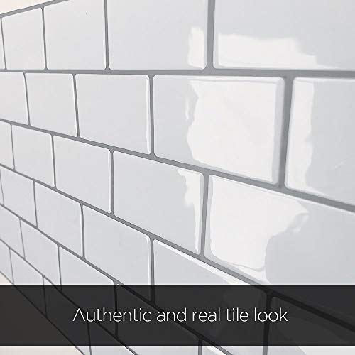 Tic Tac Tiles Pelar y Pegar Pegatinas de Pared Autoadhesivas 3D para Azulejos para Salpicaduras de Cocina y baño en Diseño de Metro [10 Hojas - Mono Blanco]