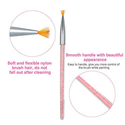 Tickas Cepillo de Uñas Degradado - Cepillo de Uñas con forma de Abanico Degradado, Mango de Diamantes de Imitación Rosa, Polvo de Brillo Uv, Bolígrafo para Uñas, Pincel de Dibujo Artístico para Uñas,