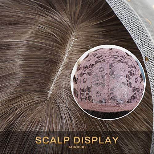 TIESALUONI Femenino Largo Rizado Pelucas para Mujeres Brown Root con Omber sintético Pelucas de Pelo Rubio con Flequillo