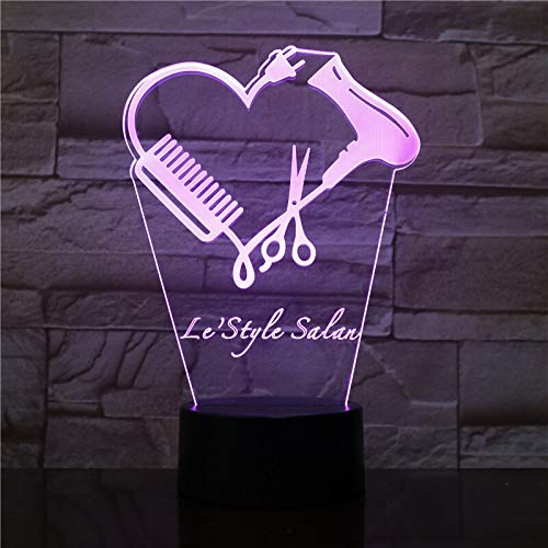 Tijera peluquería 3D led luz nocturna Barber Shop nombre Peluquería Tijera Iluminación decorativa Peluquería regalo