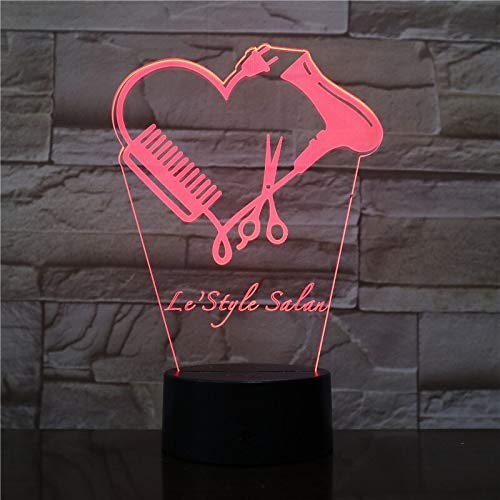 Tijera peluquería 3D led luz nocturna Barber Shop nombre Peluquería Tijera Iluminación decorativa Peluquería regalo