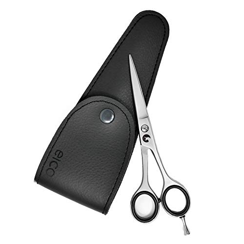 Tijeras Eico para cortar cabello– Tijeras de peluquería Premium extra afiladas con funda incluida – Filo microdentado unilateral que permite un corte perfecto para damas o caballeros.