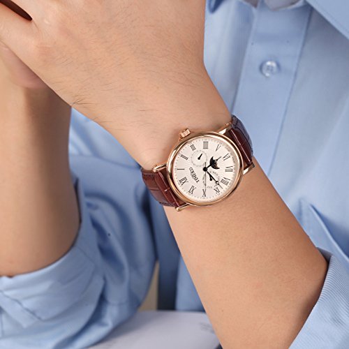 Time100 Reloj para Hombres, Correa de Cuero Color marrón