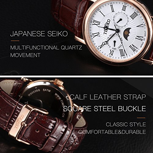 Time100 Reloj para Hombres, Correa de Cuero Color marrón