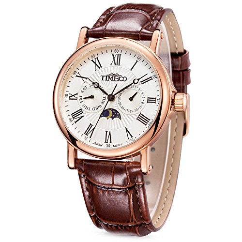 Time100 Reloj para Hombres, Correa de Cuero Color marrón