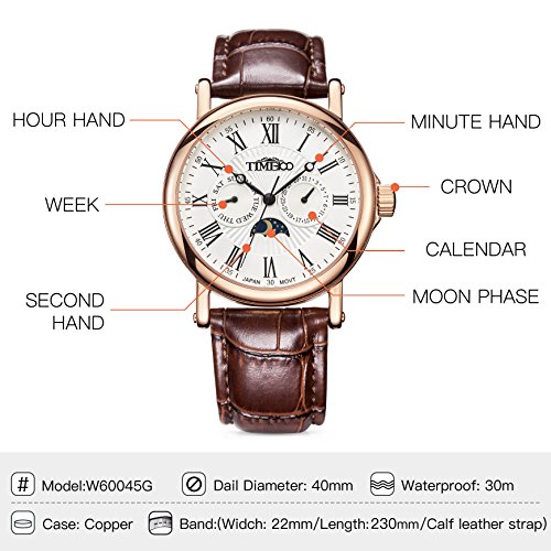 Time100 Reloj para Hombres, Correa de Cuero Color marrón