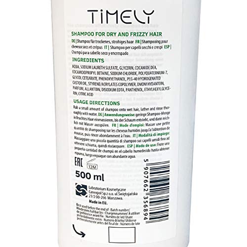 Timely - Champú hidratante para cabellos secos y encrespados, 500 ml