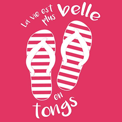 Tip Top – Camiseta para mujer, la vida es Plus Belle en chanclas – Rosa Impression Blanche S