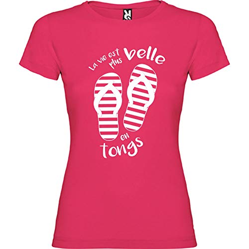 Tip Top – Camiseta para mujer, la vida es Plus Belle en chanclas – Rosa Impression Blanche S