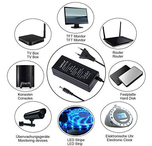 Tira LED Transformador Voltaje de entrada AC100-240V, 5A 12V Fuente Alimentacion 12V Alimentaciónde Adaptador de 12V 5A Max,60W Tiras LED EU Transformador Enchufe